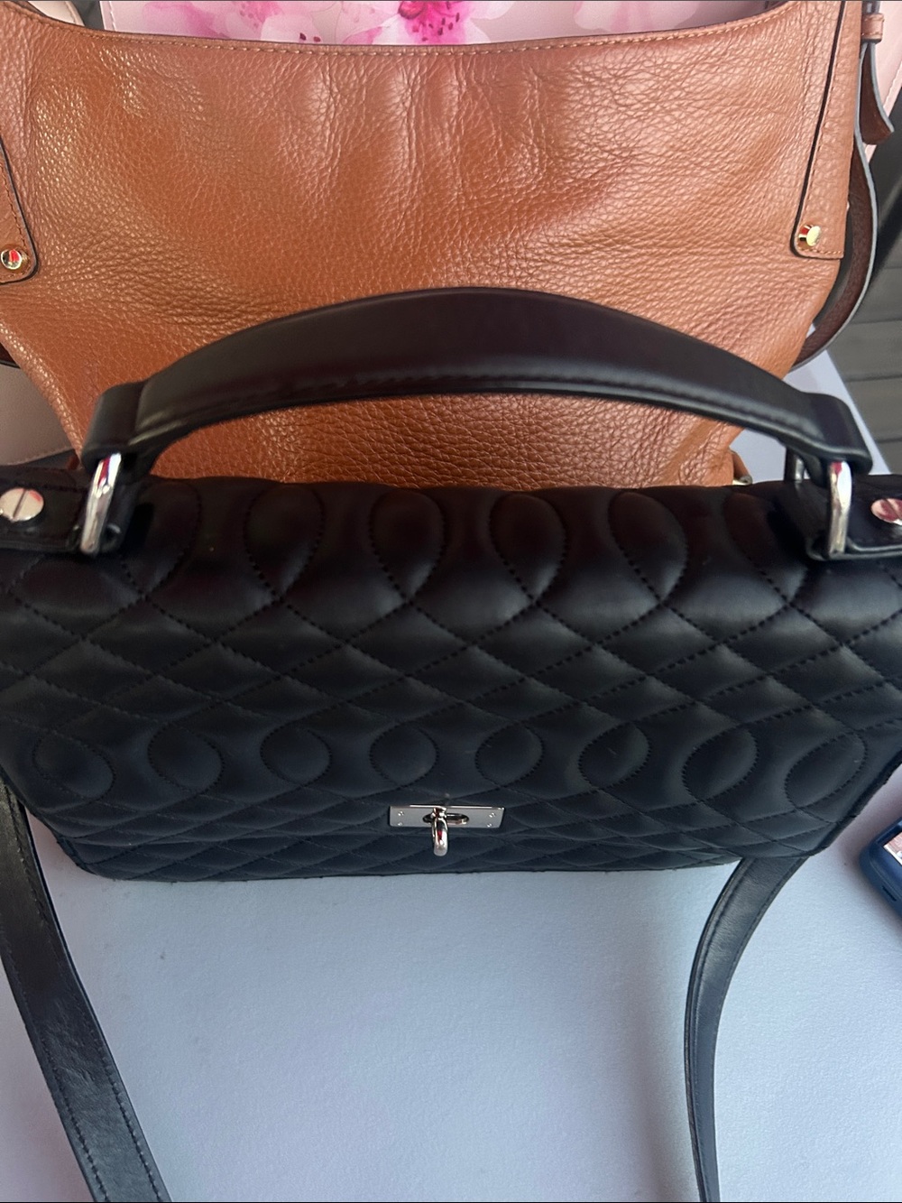 J.Crew Black Quilted Leather Top Handle Crossbody Satchel Shoulder Bag - Picture 8 of 10